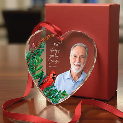 I Am Always With You Grandpa Glass Heart Ornament - Grandfather Photo Memorial