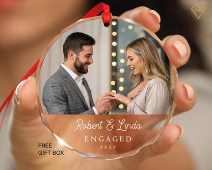 Personalized Engaged Photo Glass Ornament - Engagement Picture Keepsake