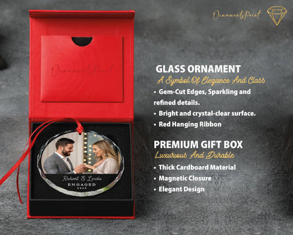 Personalized Engaged Photo Glass Ornament - Engagement Picture Keepsake