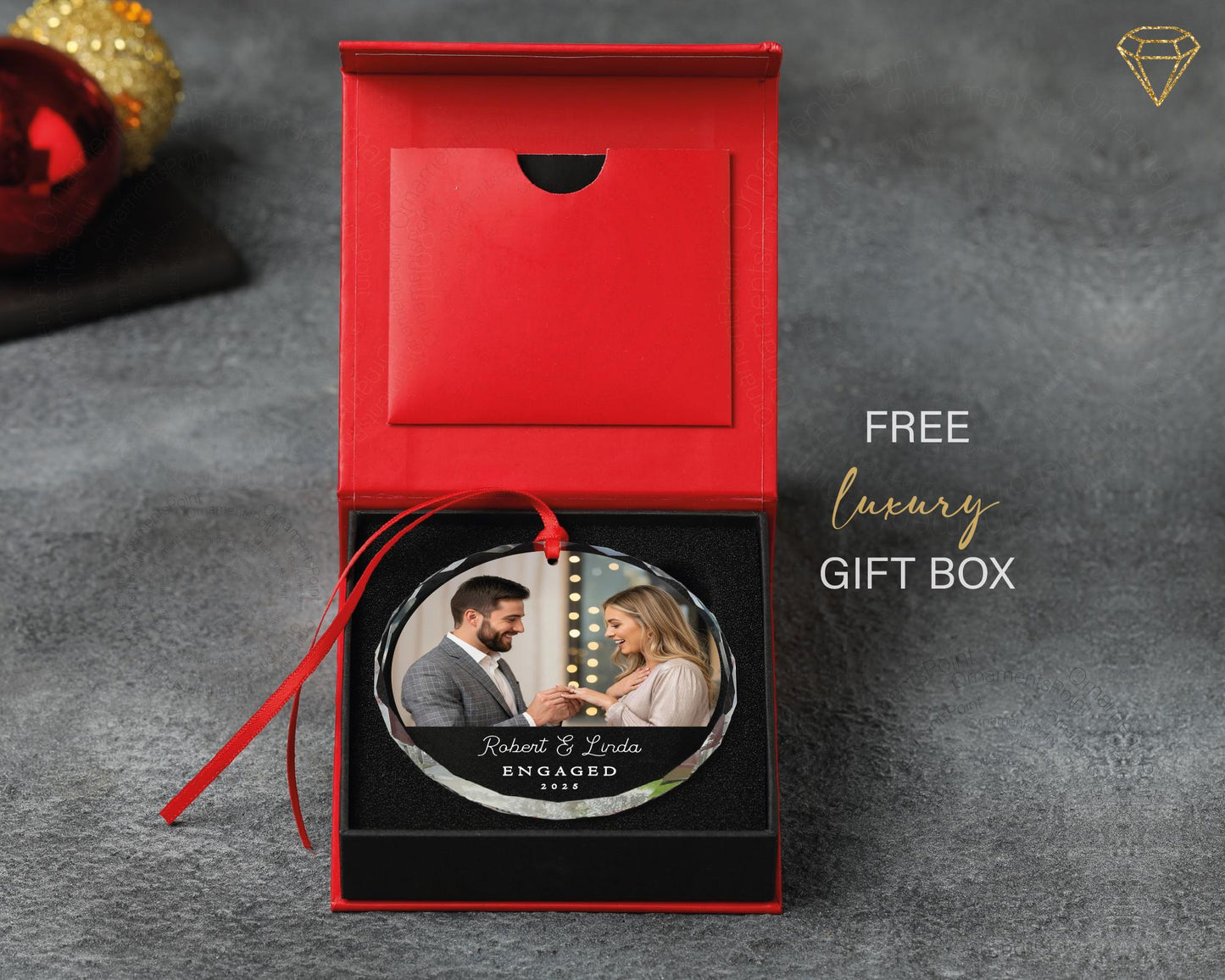 Personalized Engaged Photo Glass Ornament - Engagement Picture Keepsake