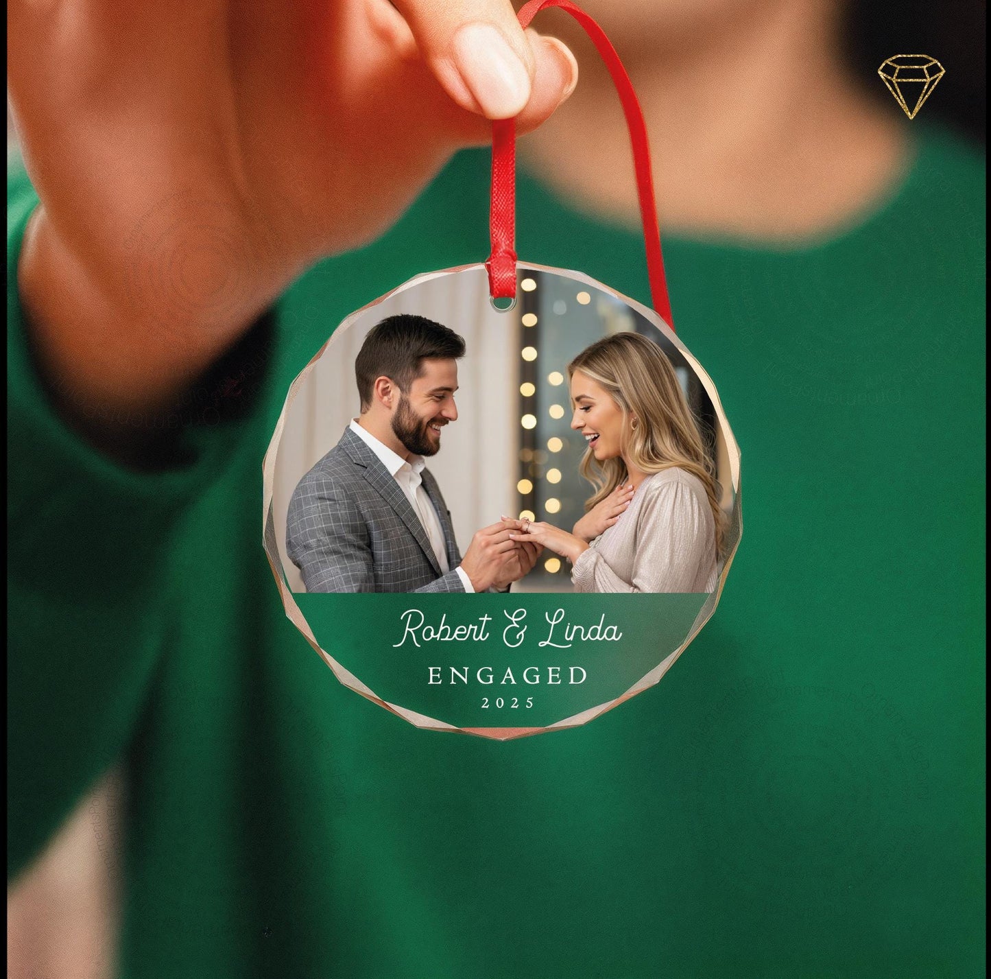 Personalized Engaged Photo Glass Ornament - Engagement Picture Keepsake