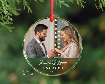Personalized Engaged Photo Glass Ornament - Engagement Picture Keepsake
