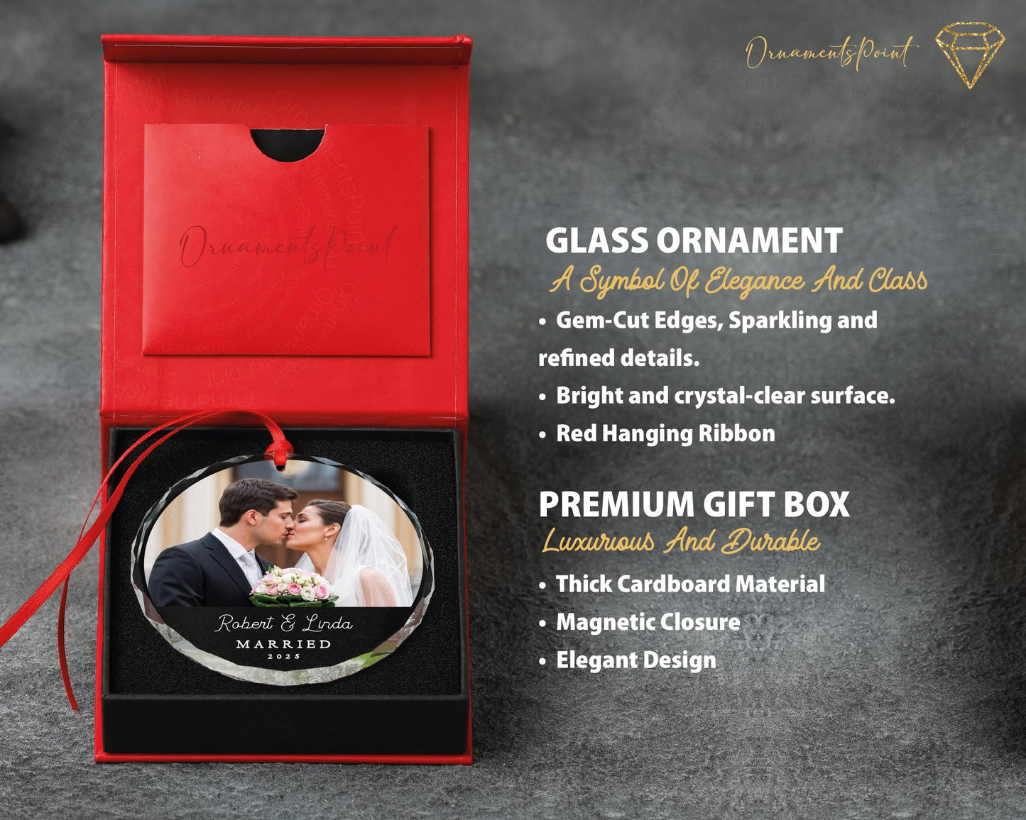 Personalized Married Photo Glass Ornament - Wedding Picture Keepsake