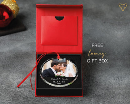 Personalized Married Photo Glass Ornament - Wedding Picture Keepsake