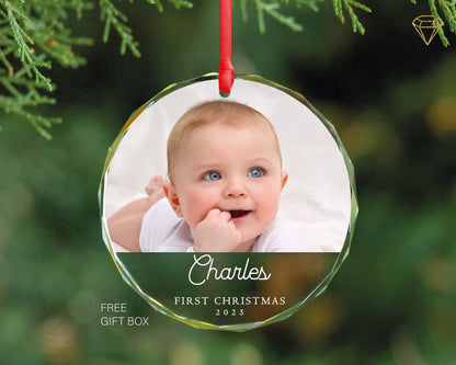 Custom Baby Photo First Christmas Glass Ornament