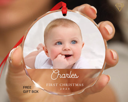 Custom Baby Photo First Christmas Glass Ornament