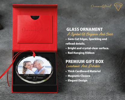 Custom Year Anniversary Photo Glass Ornament - Husband and Wife Picture Memorial Keepsake