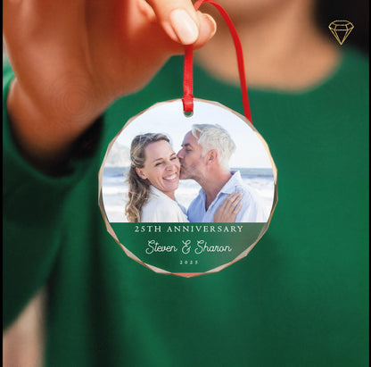 Custom Year Anniversary Photo Glass Ornament - Husband and Wife Picture Memorial Keepsake