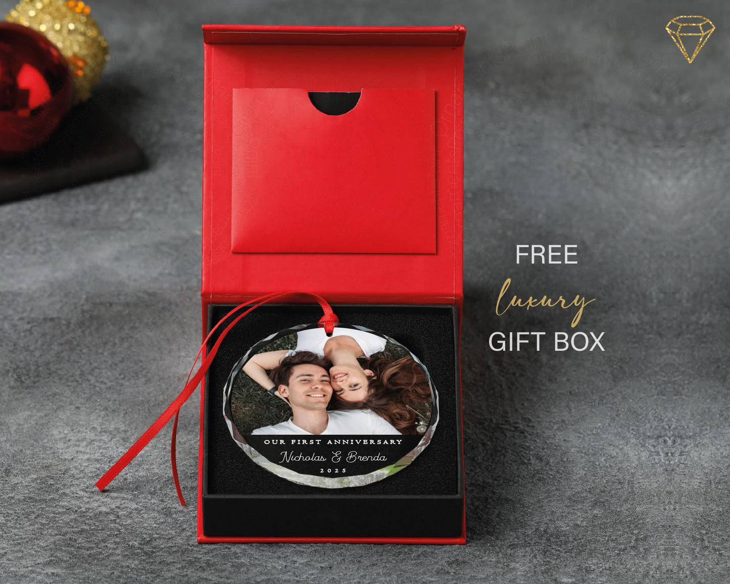Our First Anniversary Photo Glass Ornament - Custom Couple 1 Year Picture Keepsake
