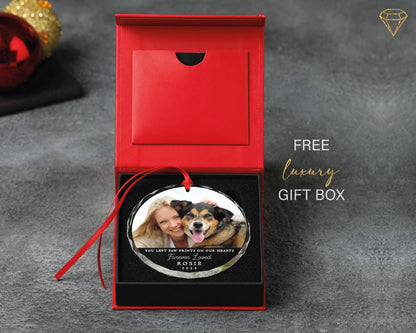 Custom Dog Memorial Photo Glass Ornament - You Left Paw Prints On Our Hearts Forever Loved