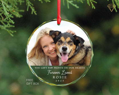 Custom Dog Memorial Photo Glass Ornament - You Left Paw Prints On Our Hearts Forever Loved