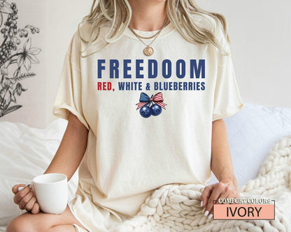 Freedom Red White and Blueberries Coquette Shirt - Charlie Kirk American Flag Liberty Independence Top