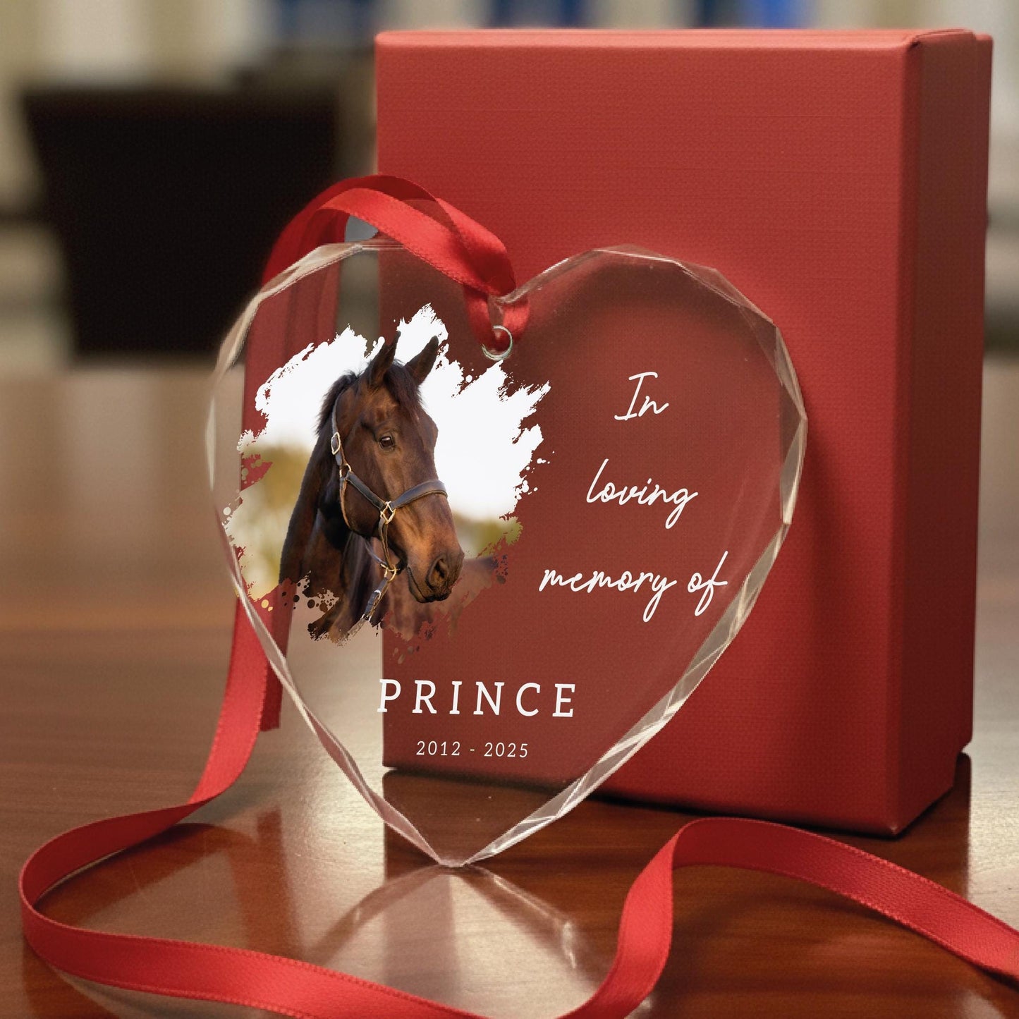 Personalized Horse Photo Memorial Glass Heart Ornament, In Loving Memory of Pet Keepsake