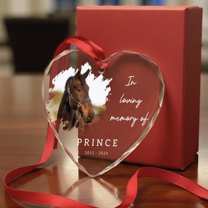 Personalized Horse Photo Memorial Glass Heart Ornament, In Loving Memory of Pet Keepsake