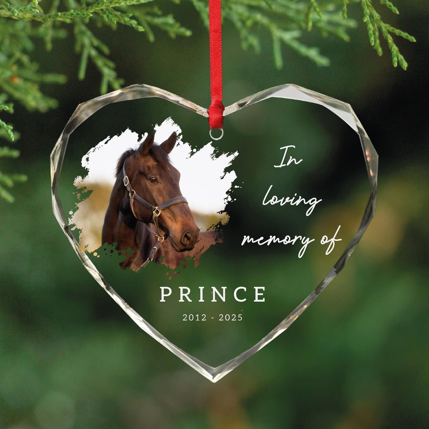 Personalized Horse Photo Memorial Glass Heart Ornament, In Loving Memory of Pet Keepsake