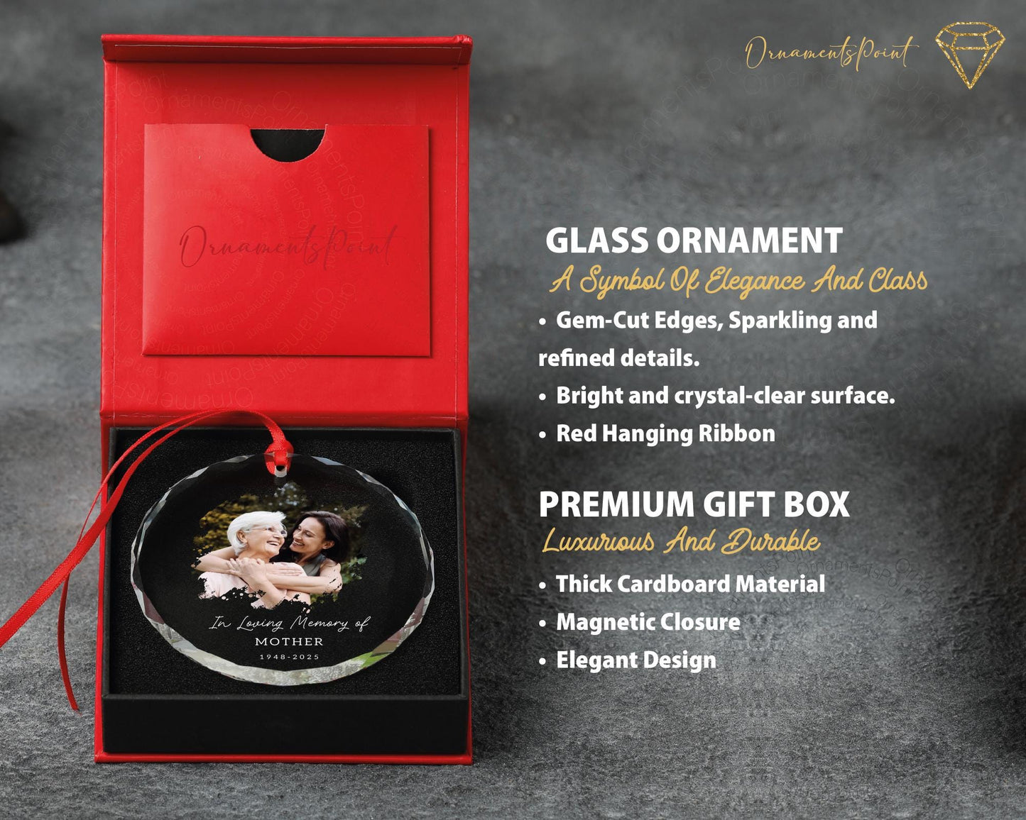 Custom Photo Mom Memorial Glass Ornament - Mother Passed Away