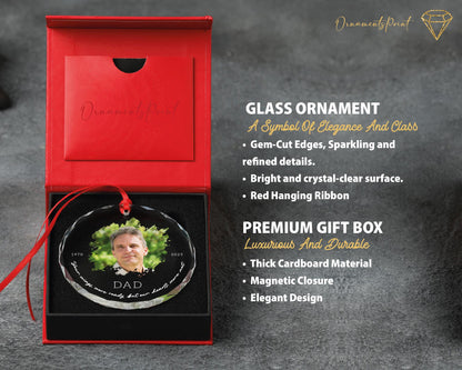 Custom Loss of Dad Photo Memorial Glass Ornament - Your Wings Were Ready But Our Hearts Were Not