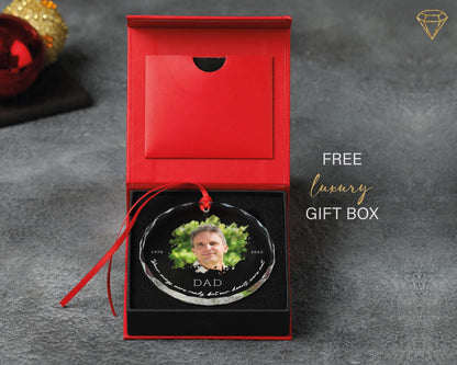Custom Loss of Dad Photo Memorial Glass Ornament - Your Wings Were Ready But Our Hearts Were Not