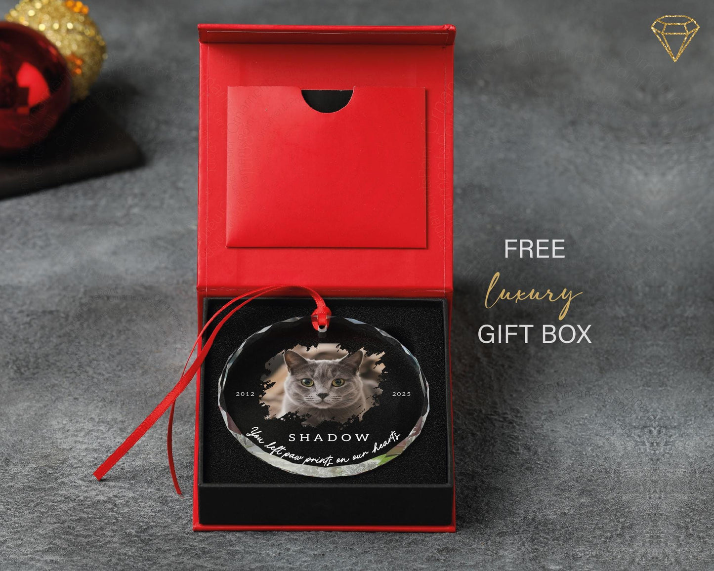 Custom Cat Photo Memorial Glass Ornament - Loss of Kitten Picture