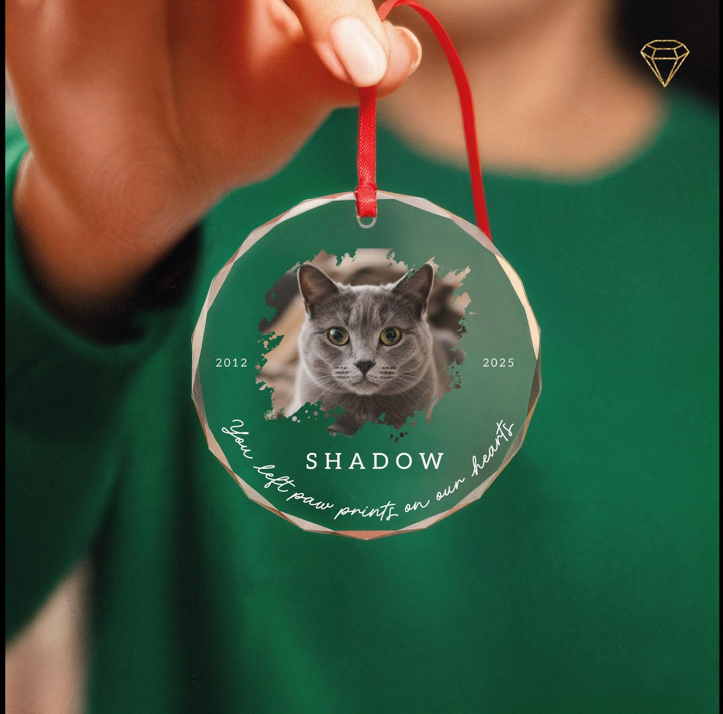 Custom Cat Photo Memorial Glass Ornament - Loss of Kitten Picture