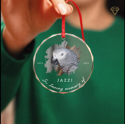 Custom Bird Photo Memorial Glass Ornament - In Loving Memory of Pet Name