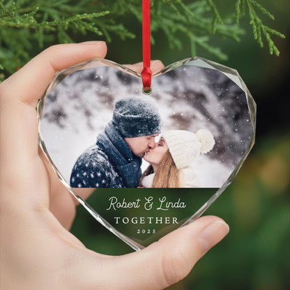 Custom Couple Photo Glass Heart Ornament - Personalized Together Picture Keepsake