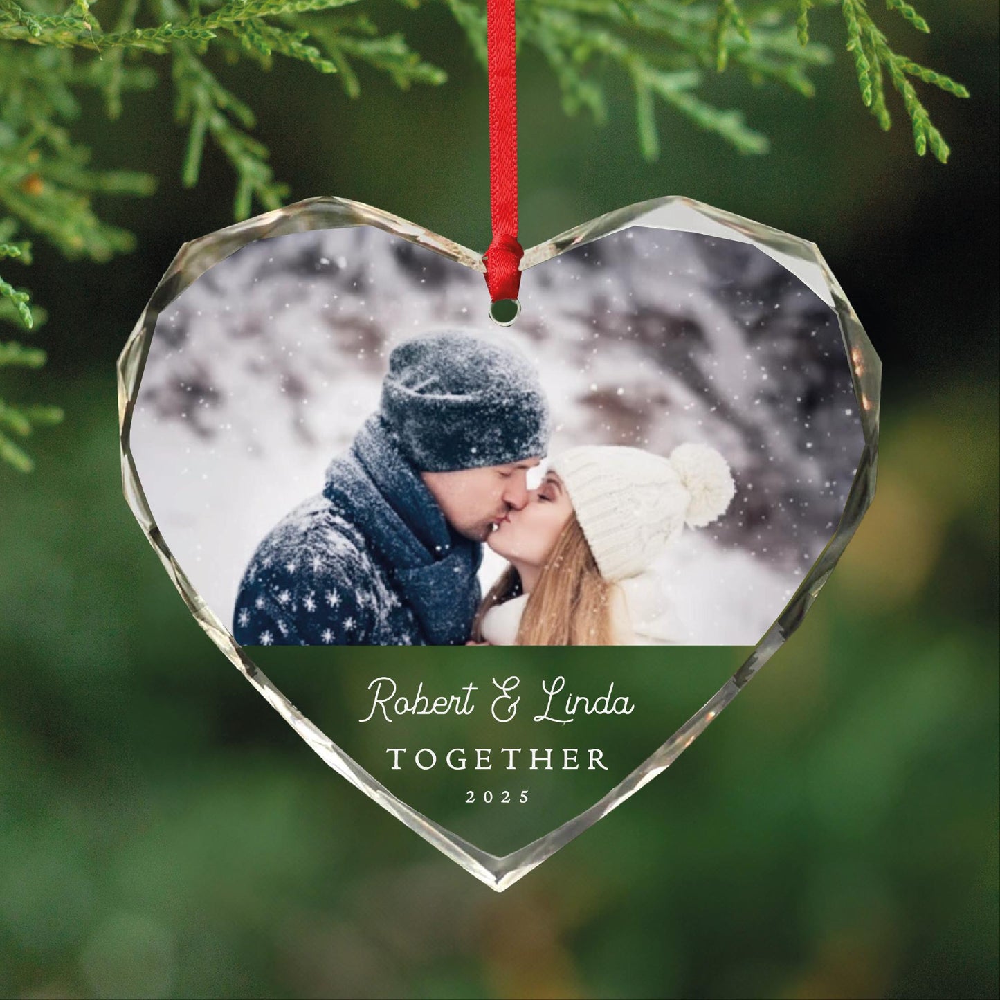 Custom Couple Photo Glass Heart Ornament - Personalized Together Picture Keepsake