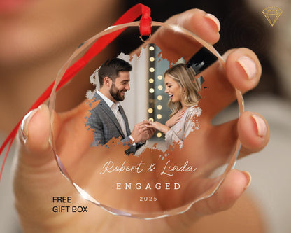 Custom Engaged Photo Glass Ornament - Personalized Engagement Picture Keepsake for Future Husband and Wife