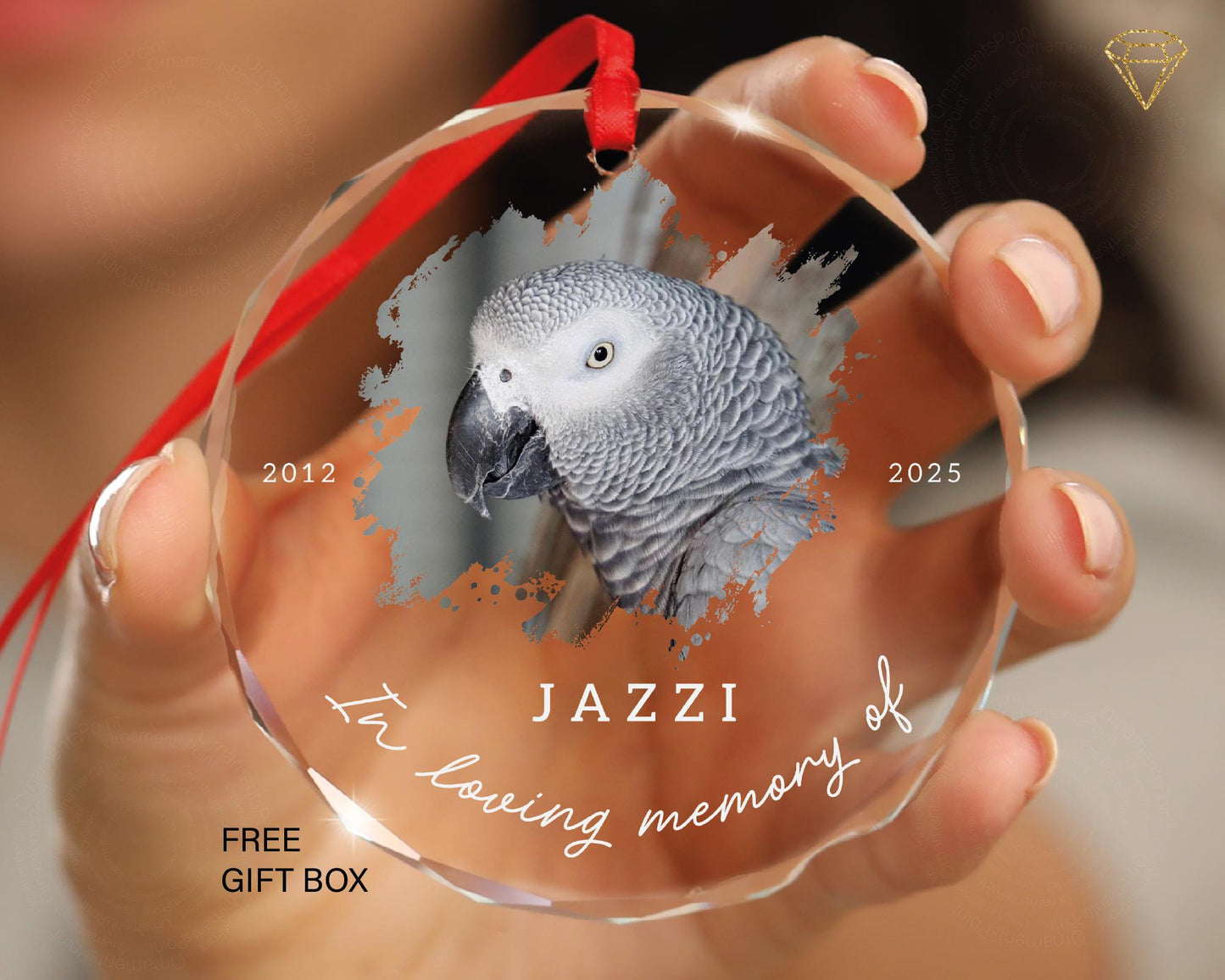 Custom Bird Photo Memorial Glass Ornament - In Loving Memory of Pet Name