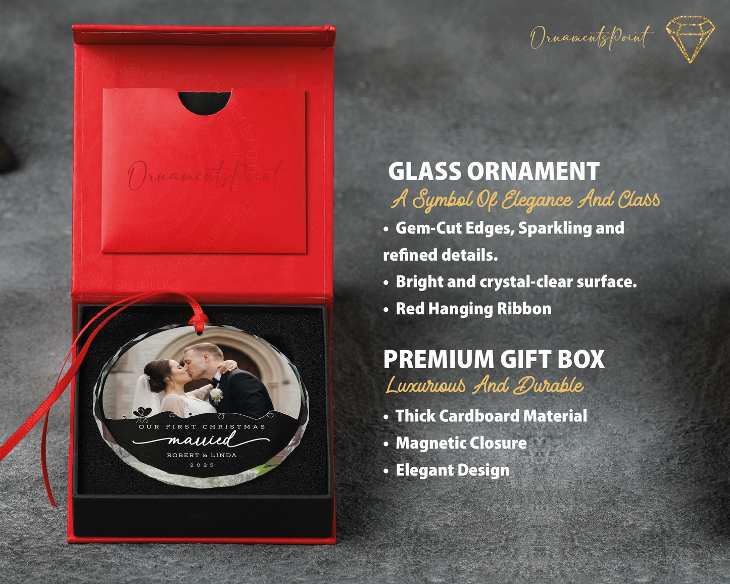 Our First Christmas Married Photo Glass Ornament - Custom Bride and Groom Picture