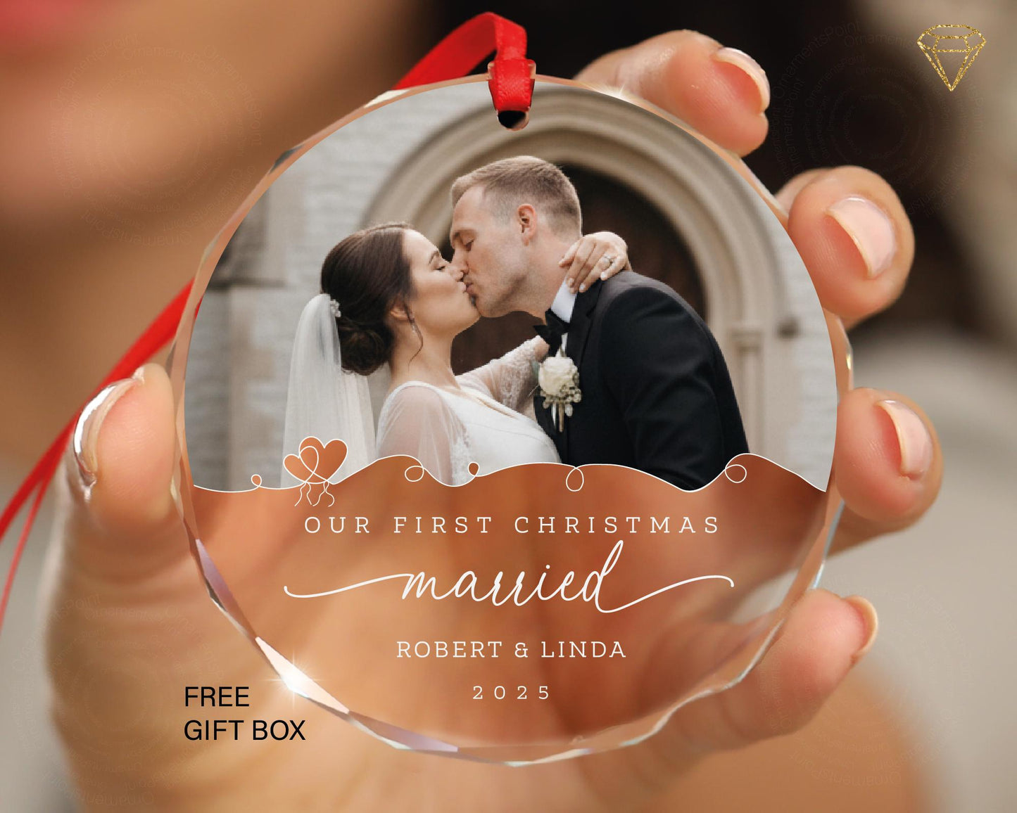 Our First Christmas Married Photo Glass Ornament - Custom Bride and Groom Picture