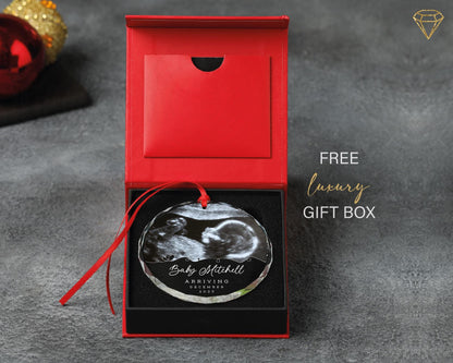 Custom Baby Ultrasound Photo Glass Ornament - Personalized Arriving Baby Name