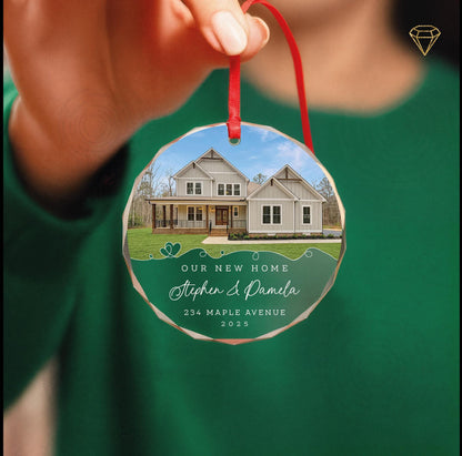 Our New Home Photo Glass Ornament - Personalized House Picture Keepsake