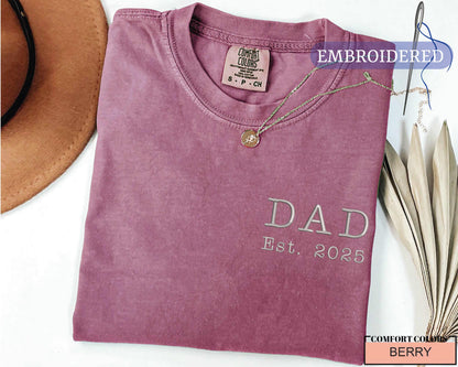 Custom Embroidered Dad Est Year Shirt - New Father Announcement Pocket Design Outfit