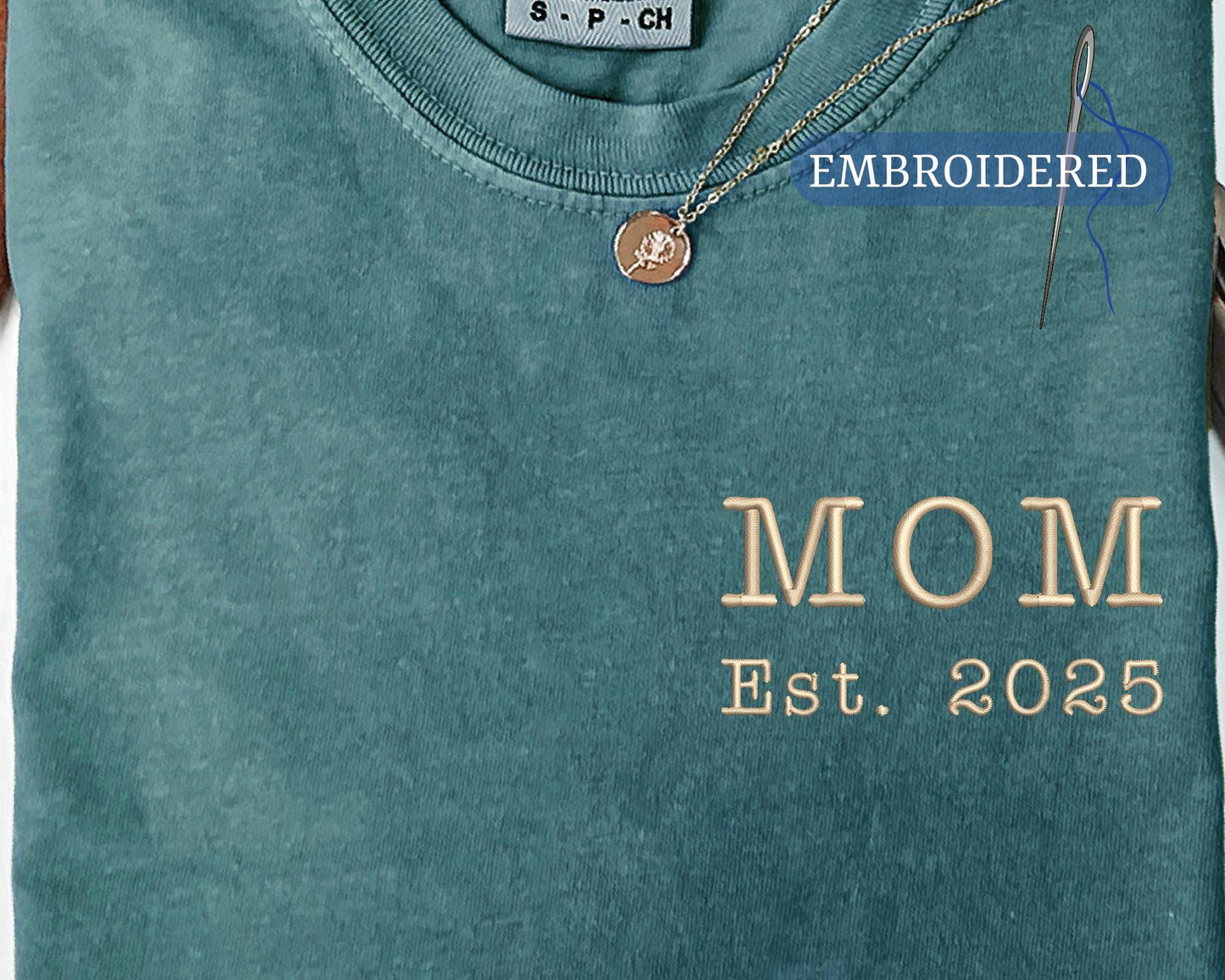 Embroidered Mom Est Custom Year Shirt - New Mother Established Announcement Pocket Outfit