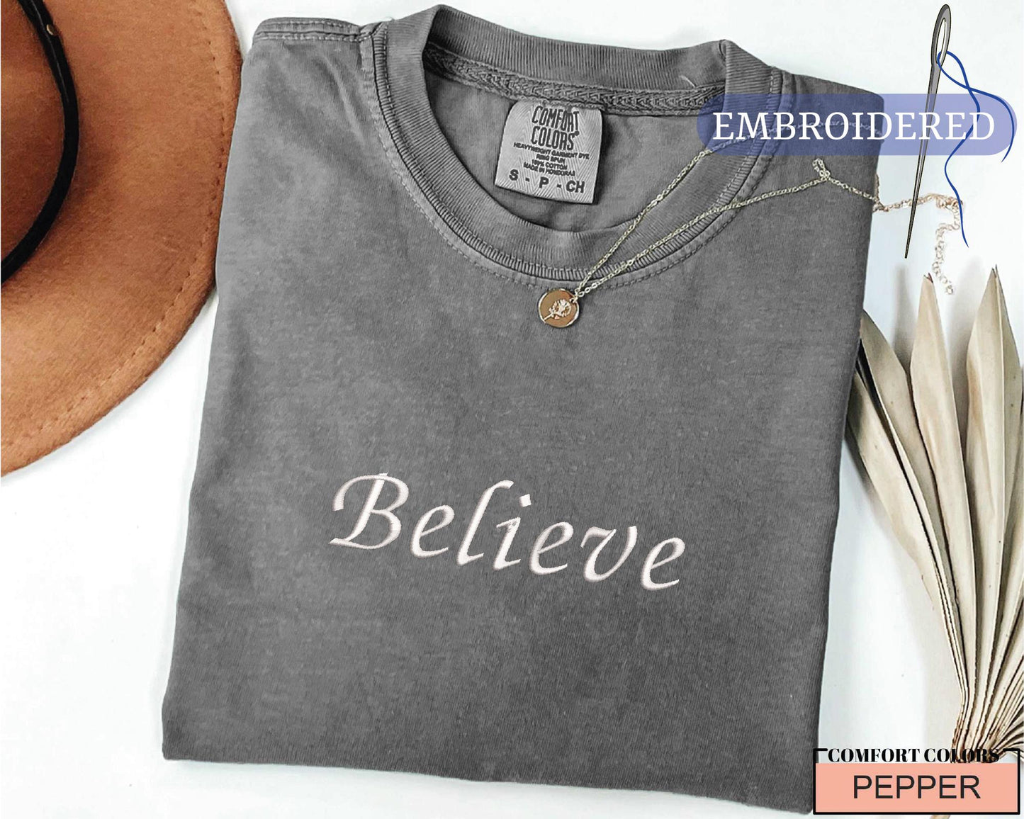 Embroidered Believe Shirt - Merry Christmas Outfit