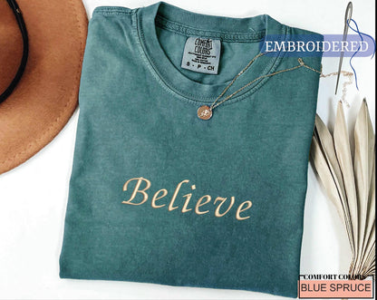 Embroidered Believe Shirt - Merry Christmas Outfit