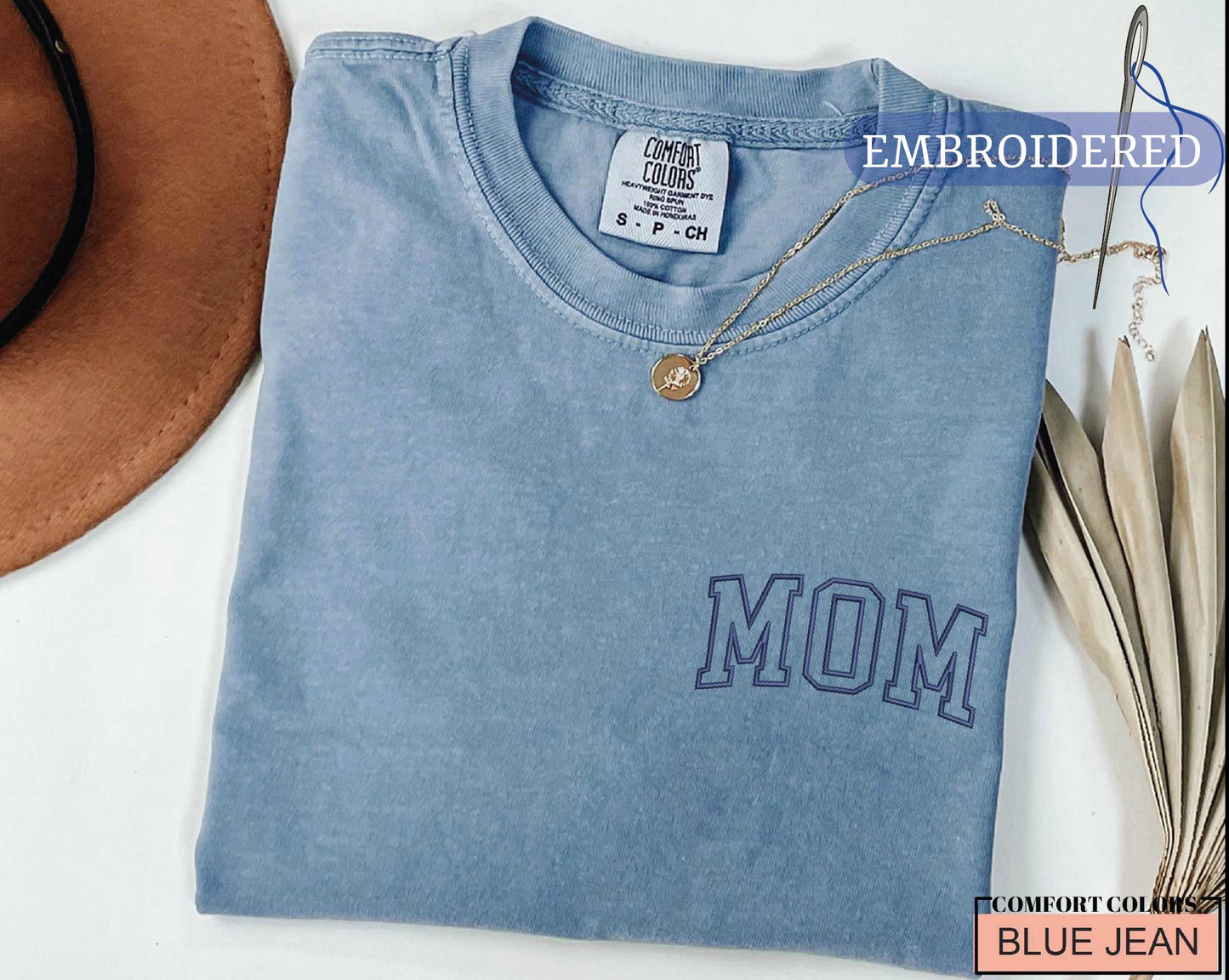 Mom Embroidered Pocket Design Shirt - Pregnancy Mother Keepsake