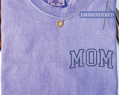 Mom Embroidered Pocket Design Shirt - Pregnancy Mother Keepsake