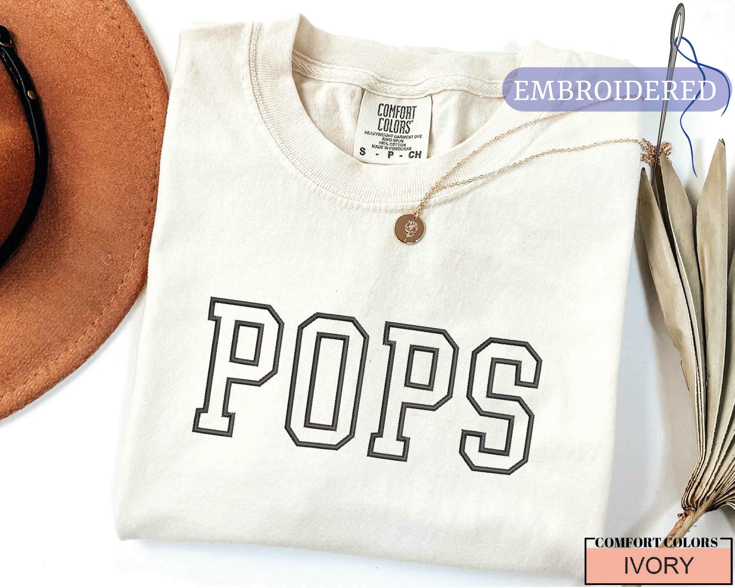 Custom Embroidered Pops Shirt - New Grandpa Outfit for Baby Announcement