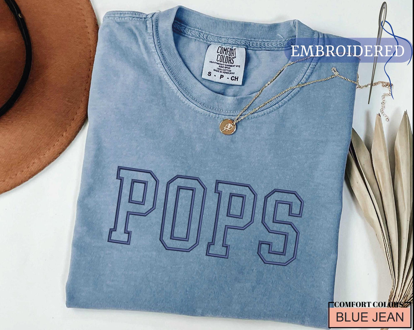 Custom Embroidered Pops Shirt - New Grandpa Outfit for Baby Announcement
