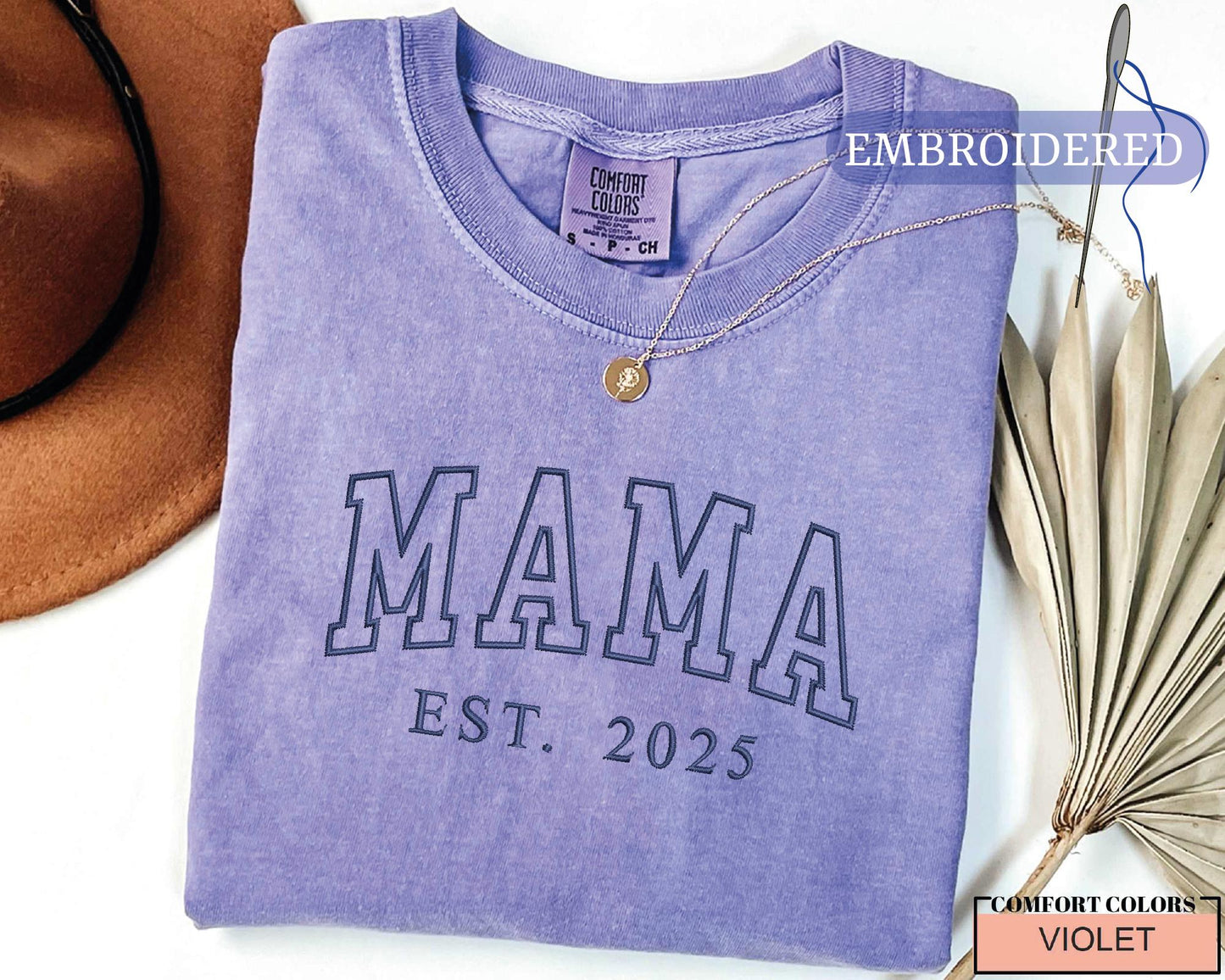 Personalized Mama Est Year Embroidered Shirt - New Mom Outfit