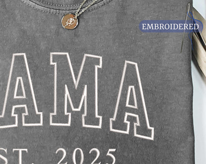 Personalized Mama Est Year Embroidered Shirt - New Mom Outfit