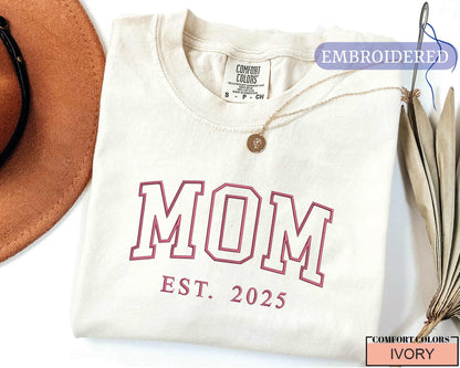 Personalized Mom Est Year Embroidered Shirt - Custom New Mom Outfit