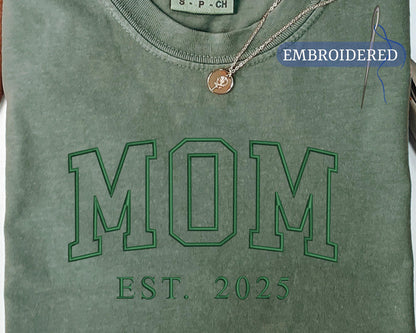 Personalized Mom Est Year Embroidered Shirt - Custom New Mom Outfit