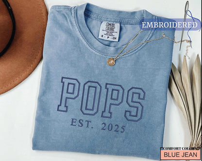 Custom Pops Est Year Embroidered Shirt - Baby Announcement for Grandfather