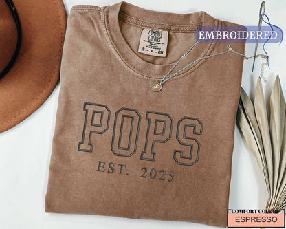 Custom Pops Est Year Embroidered Shirt - Baby Announcement for Grandfather