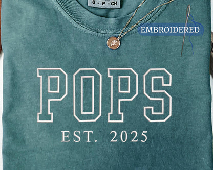 Custom Pops Est Year Embroidered Shirt - Baby Announcement for Grandfather