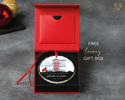 In Loving Memory of Husband Photo Glass Ornament - Cardinal Designed Memorial for a Bereaved Wife