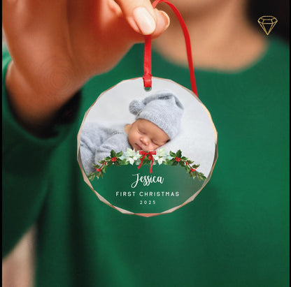 Custom Baby Photo Glass Ornament - First Year Newborn Picture Keepsake